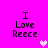Pixelated text "I Love Reece" on bright pink background with a single white heart icon.