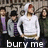 Group of pixelated figures in white and gray clothing with purple accents standing against a blurred background, text at bottom reads 'bury me in memory'