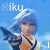 Pixelated character with blue hair and yellow-black outfit holding a black object, text "Riku" above on light blue background.