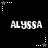 Black background with white pixelated text 'ALYSSA' repeated in two , surrounded by small star and dot patterns
