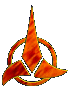 A circular orange ring with three orange triangular shapes arranged around its center, transitioning through various configurations including partial and full arrangements.