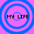Four identical blue concentric circles on a purple background with 'MY LIFE' text in black pixelated font inside each circle.