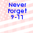 Blue text "Never Forget 9-11" on a pink and white striped background with small dots.