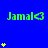 Green text 'Jamal' with a right-pointing arrow on blue background, surrounded by yellow star clusters of varying sizes and positions.