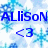 Blue text 'Allison' with a heart symbol '<3' below it on a pixelated blue and white background.