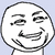 Two identical cartoon faces with closed eyes and wide grins, side-by-side on a light blue background.