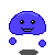 Four pixelated blue cloud-shaped figures with smiling faces, each having two small circular eyes and a wide mouth, arranged in a on gray background
