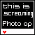 Black background with white text 'this is screaming Photo op' and red heart symbols in a of nine , some hearts animate to increase or decrease