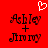 Red background with pixelated text 'Ashley + Jimmy' and a white heart symbol above the names.