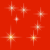 Red background with scattered white and orange starburst shapes, some with four-pointed and others with eight-pointed rays, and a solid gray rectangle in the bottom-right corner.