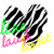 Pixelated text in green, pink, and yellow forms a stylized phrase against white background with black outline.