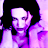 Pixelated static image of a person with dark hair and purple-toned clothing against black background, rendered in low-resolution 256x256 pixels with visible dithering and color banding.