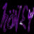 Animated contact sheet showing two frames of a stylized text icon with purple and cyan color shifts against black background.