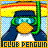 Pixelated penguin wearing snorkel gear with blue goggles and green tube, standing against striped background with 'CLUB PENGUIN' text below.