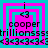A static digital image with layered pink and cyan squares, displaying text elements including 'i', '<3', 'cooper', 'trillionsss', and repeated '<3' symbols.