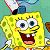 Static pixelated image of a yellow cartoon sponge character with large eyes, red tie, and open mouth smiling against a teal background.