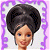 A 50x50 pixel buddy icon featuring a cartoon-style doll with black hair and purple floral border on the left, paired with green text "Original Icons .com" on a dark green background on the right.