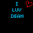 Pixelated text and heart symbol on black background, with blue 'I LUV DEAN' text left of red pixelated heart.