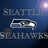 Pixelated image split into two sections: left shows 'SEATTLE SEAHAWKS' text with a seahawk logo on dark blue background; right displays green pixelated text 'Seahawks kick ass' on solid blue.