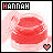 A 4x3 contact sheet of a pixel art animated icon showing a red circular object with a pink heart, where the top-left corner displays 'HANNAH' text that alternates between black and red colors across frames.