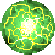 Two green spherical icons with yellow circuit-like patterns and central white pixel clusters, side-by-side on gray background.