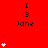 Red background with repeated 'I <3 Jane' text and white heart symbols in vertical