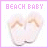 Four 48x48 pixel buddy icons arranged in a 2x2 contact sheet, each displaying the text "BEACH BABY" above a pair of flip-flops with distinct color schemes and borders.