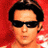 A 4-frame contact sheet of a man's face in different poses and backgrounds, with the first frame showing sunglasses against red, second without sunglasses against red, third profile view against white, fourth empty gray space.