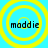 Four identical circular icons with yellow concentric rings on a cyan background, each containing the text 'maddie' in black pixelated font.