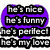six heart-shaped icons with text overlays, alternating pink and purple backgrounds displaying phrases about a romantic interest