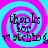 Four identical display 'thanks for watching' text over a cyan and magenta spiral background with pixelated font