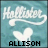 nine identical icons featuring 'Hollister' text above a heart symbol and the name 'ALLISON' below on a teal background