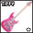 Pixelated pink electric guitar icon with 'TIFFY' text above, two versions showing different bottom-right symbols.