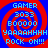 Four identical display a red and blue spiral background with light blue text reading 'GAMER', '3033', 'BOOOO', 'YAAAAHHHH', and 'ROCK ON!!!' in pixelated font