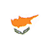 Static pixel art icon depicting an orange map outline of Cyprus with a green olive branch below it on white background.