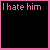 nine with black backgrounds and pink borders displays text evolving from 'I hate him' to 'I hate that I'm still in love with him', each showing progressive pixelated text changes