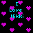 Pixelated cyan text "I Love Nikki" repeats across a black background filled with scattered purple heart shapes.
