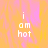 Pixelated text 'i am hot' on a gradient background with a gray rectangle overlay.