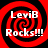 Red and black spiral background with white text "LeviB Rocks!!!" in four identical quadrants.