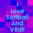 Pixelated text reads "I Love Softball And VBall" on a purple and pink checkered background with cyan lettering.