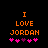 Pixelated orange text "I LOVE JORDAN" above pink and purple heart symbols on black background.