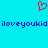 Red pixelated heart symbol above blue text reading iloveyoukid repeated twice on cyan background.