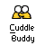 Pixelated icon shows large white eyes with black outlines above yellow binoculars on a gray background, below which is text reading "Cuddle Buddy" in pixel font.