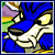 Pixelated character with blue fur and yellow eyes in multiple poses, including close-up face, side profile, and full-body view wearing crown.