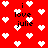 Red background with white pixelated hearts and repeated black text reading 'i love julie' in a pattern