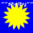 Four identical yellow starburst shapes on a solid blue background with "shelby" text above each, rendered in pixelated style.