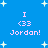 Blue background with white star shapes and pink text reading "I <33 Jordan!" in four identical quadrants.