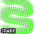 Green and white striped background with black text reading SNAKE in pixelated font across three