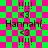 Pixelated icon with green and pink checkered background displaying repeated text "Hannah(: <3 !!!!!" in black and red pixels.