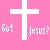 Pixelated pink background with white cross and text 'Got Jesus?' in pixel font.